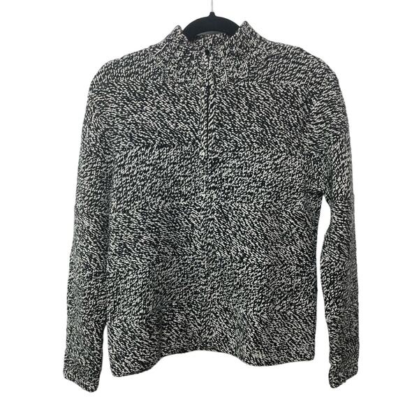 Talbot's Wool Blend Black White Zip Up Knit Cardigan Sweater Mock Turtleneck S - Picture 1 of 11